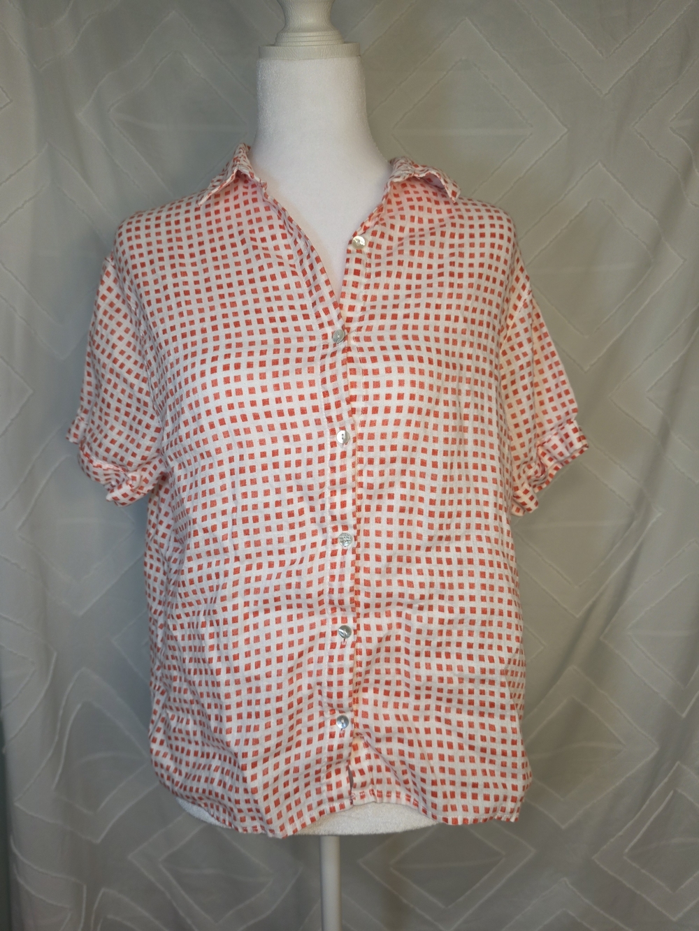 C&C California Coral and White Checked Linen Shirt